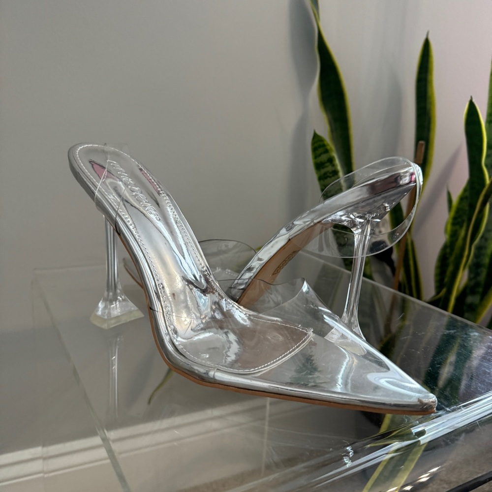 Public Desire x Kenza Slingback Pointed Toe Heels in Clear Sliver Size 10 - Picture 2 of 11